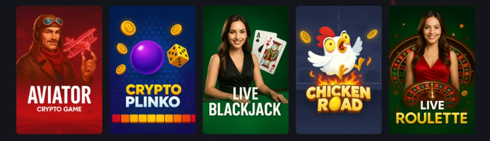 Lobby des jeux populaires du casino instantané avec Aviator et Plinko.